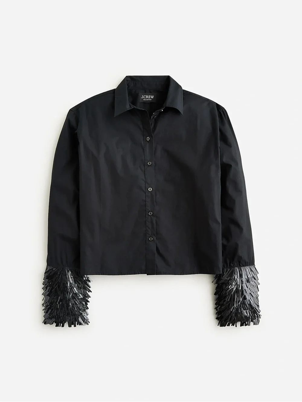 J. Crew Collection Garcon Sequin Cuff Button Down Shirt in Black NWT